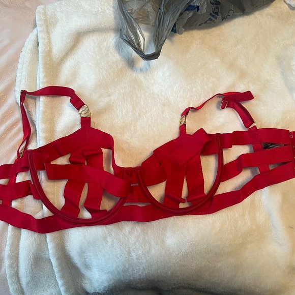 Victorias Secret Luxe Demi Strappy Bandage Cage Bra in red size 32DDD/F NWT - Picture 3 of 11